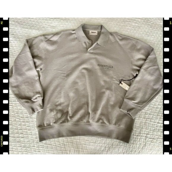 Fear Of God Essentials Logo Long Sleeve French Terry Polo Cement Gray Small - Picture 5 of 7